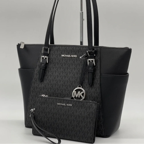 Michael Kors Charlotte Bag & Double Zip Wallet Black - Picture 1 of 11